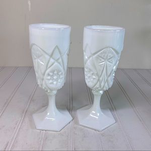 Vintage Kemble Milk Glass Quintec Pedestal Long stem goblets
